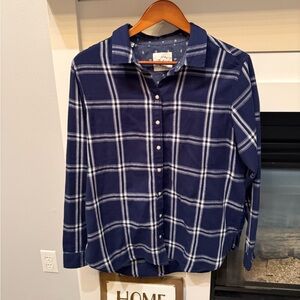 Jack’s Girlfriend Men's Blue & white Plaid Shirt size Large  pockets & pearls